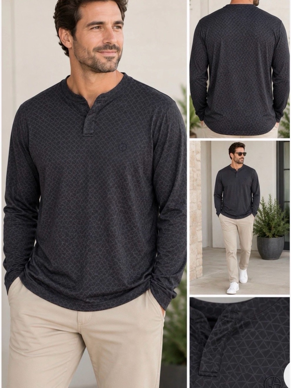 Georgio Armani X Etihad Men’s Large Black Geometric LS First Class Henley EUC